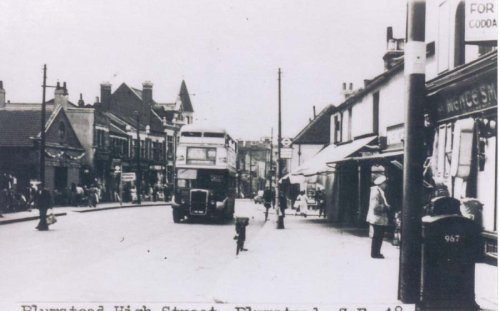 Early Bus in Plumstead High Street (c. 1950's.)